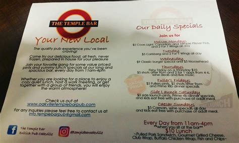temple bar oakville menu